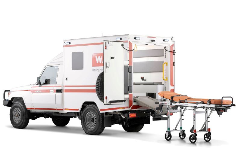 Für den Aufbau wurde ausschließlich (Bild: WAS).hitzebeständiges anorganisches Material verbaut und die integrierte Hochleistungsklimatechnik im Thermo-Kofferaufbau schützt Besatzung und Patienten vor großer Hitze 